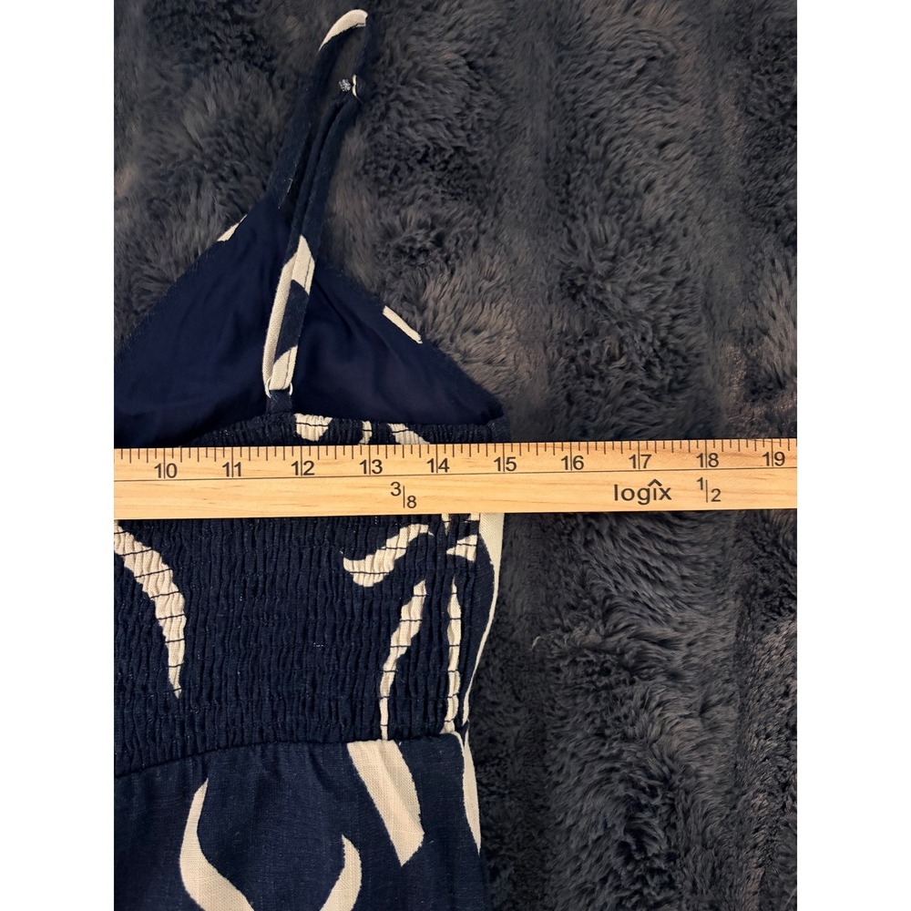 Navy Cream Floral Maxi Dress Small Strappy Smocked Back Coastal Boho Resortwear - Picture 8 of 9